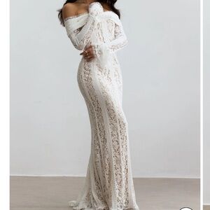 NWT sunfere emily off shoulder lace maxi dress